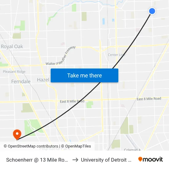 Schoenherr @ 13 Mile Road SE to University of Detroit Mercy map