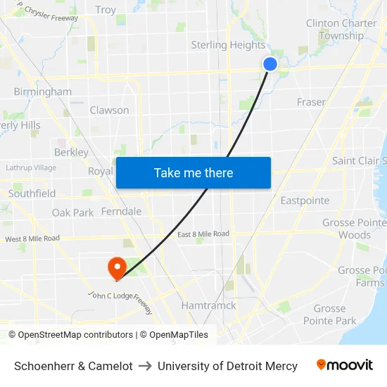 Schoenherr & Camelot to University of Detroit Mercy map