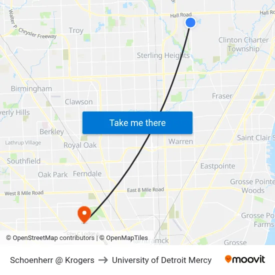 Schoenherr @ Krogers to University of Detroit Mercy map