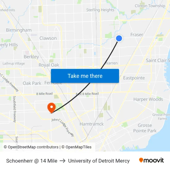 Schoenherr @ 14 Mile to University of Detroit Mercy map