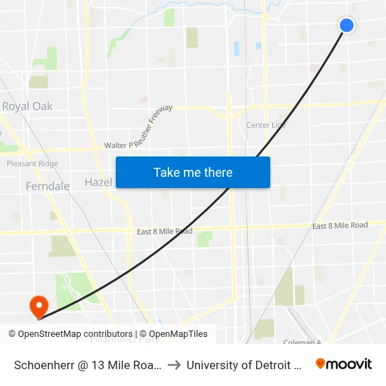 Schoenherr @ 13 Mile Road SW to University of Detroit Mercy map