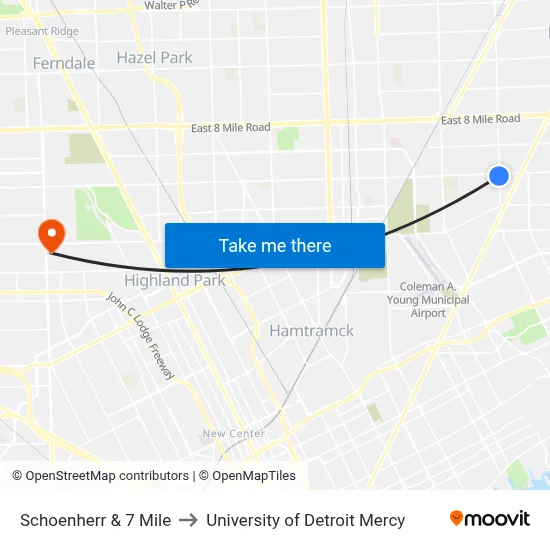 Schoenherr & 7 Mile to University of Detroit Mercy map