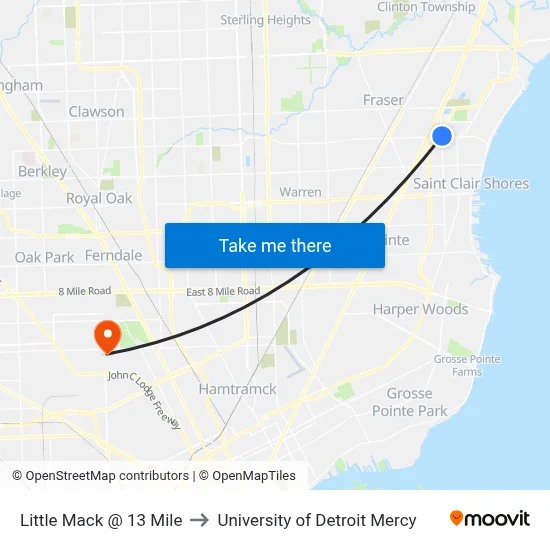 Little Mack @ 13 Mile to University of Detroit Mercy map