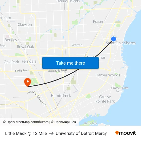 Little Mack @ 12 Mile to University of Detroit Mercy map