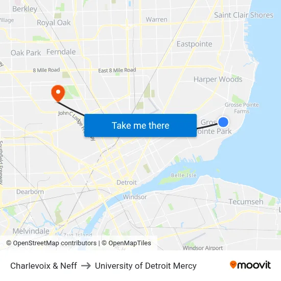 Charlevoix & Neff to University of Detroit Mercy map
