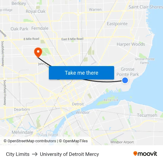 City Limits to University of Detroit Mercy map