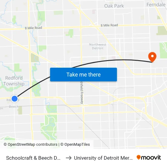 Schoolcraft & Beech Daly to University of Detroit Mercy map