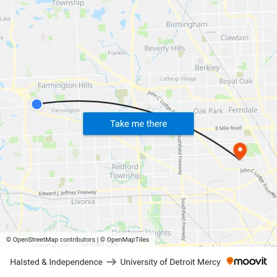Halsted & Independence to University of Detroit Mercy map