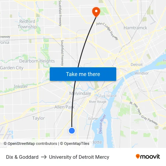 Dix & Goddard to University of Detroit Mercy map