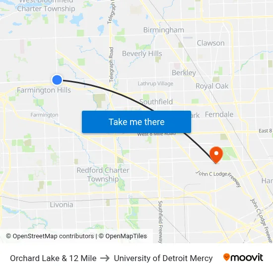 Orchard Lake & 12 Mile to University of Detroit Mercy map