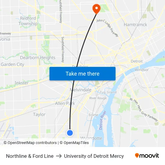 Northline & Ford Line to University of Detroit Mercy map