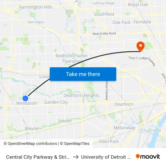Central City Parkway & Strip Mall to University of Detroit Mercy map