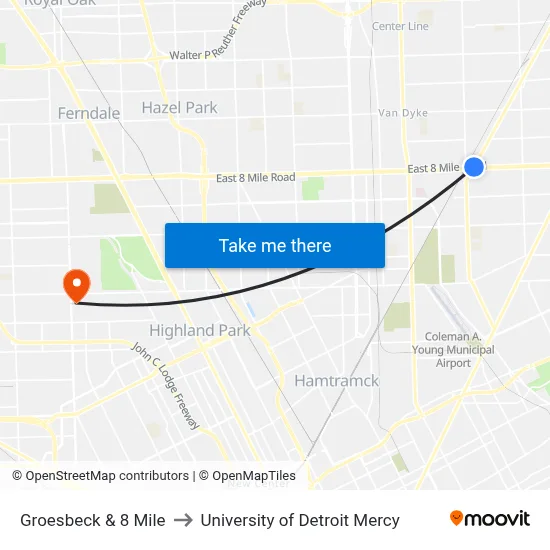 Groesbeck & 8 Mile to University of Detroit Mercy map