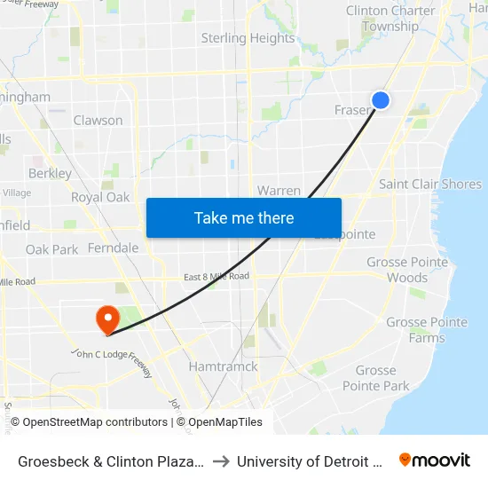 Groesbeck & Clinton Plaza Drive to University of Detroit Mercy map