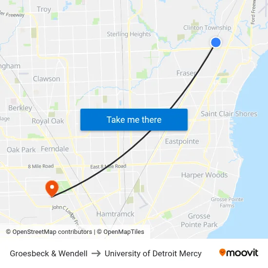 Groesbeck & Wendell to University of Detroit Mercy map