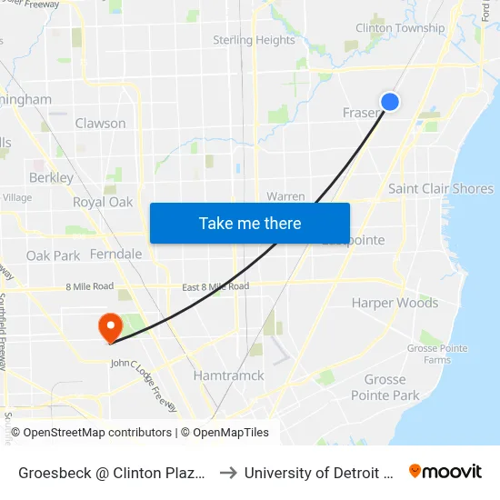 Groesbeck @ Clinton Plaza Drive to University of Detroit Mercy map