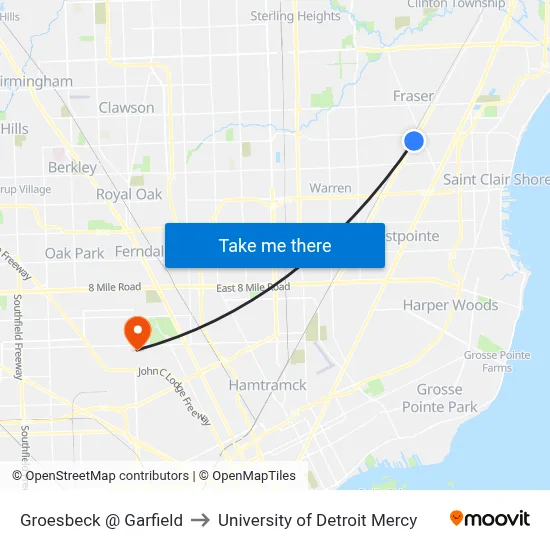 Groesbeck @ Garfield to University of Detroit Mercy map