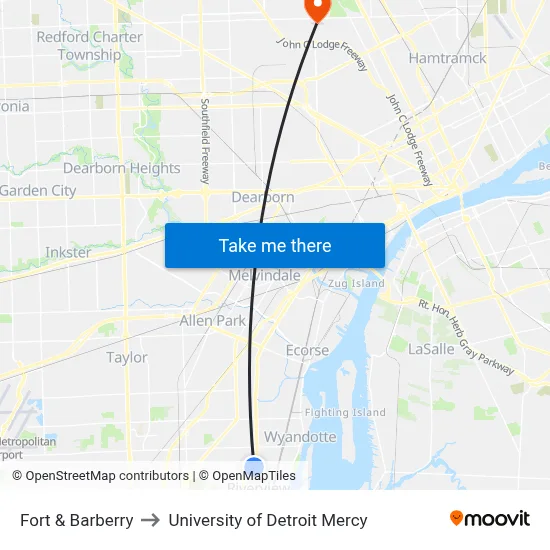 Fort & Barberry to University of Detroit Mercy map