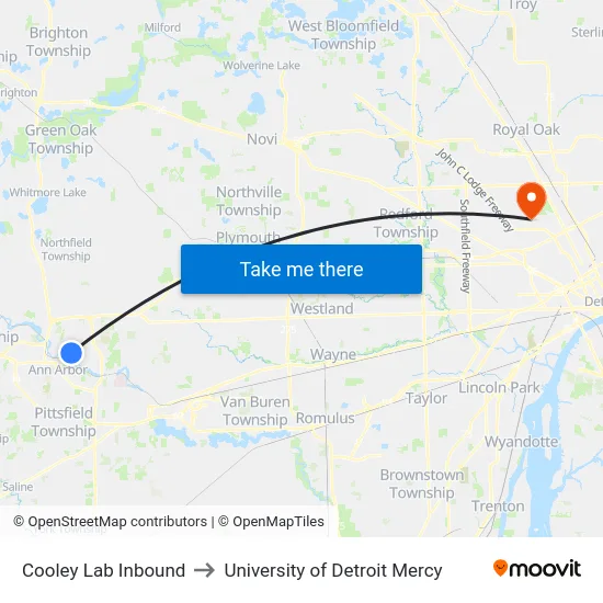 Cooley Lab Inbound to University of Detroit Mercy map
