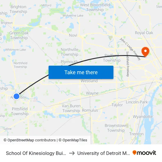 School Of Kinesiology Building to University of Detroit Mercy map