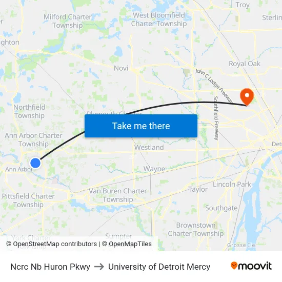 Ncrc  Nb Huron Pkwy to University of Detroit Mercy map