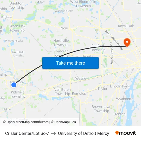 Crisler Center/Lot Sc-7 to University of Detroit Mercy map