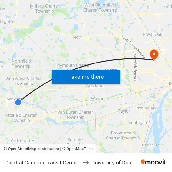 Central Campus Transit Center: Chemistry to University of Detroit Mercy map