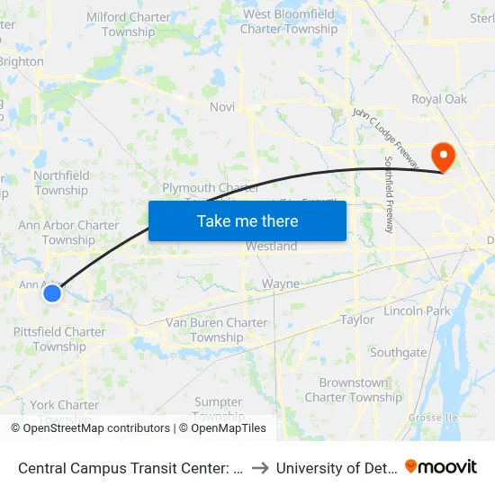 Central Campus Transit Center: Ruthven Museum to University of Detroit Mercy map