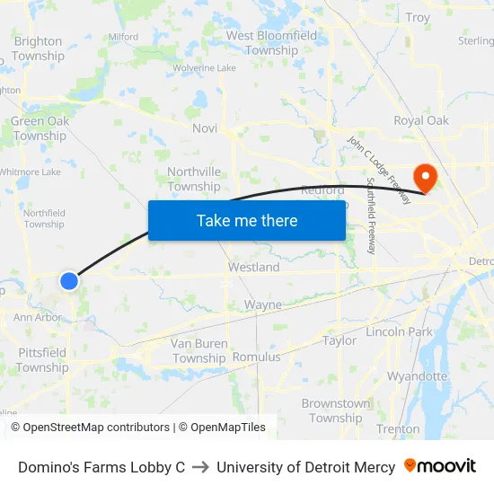 Domino's Farms Lobby C to University of Detroit Mercy map