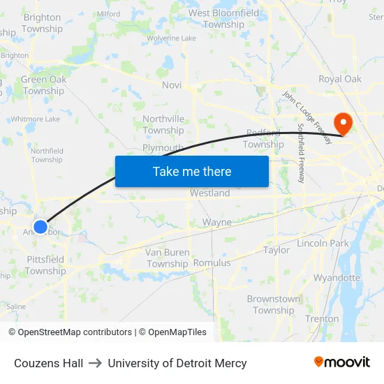 Couzens Hall to University of Detroit Mercy map