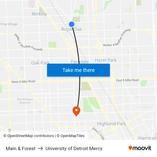 Main & Forest to University of Detroit Mercy map