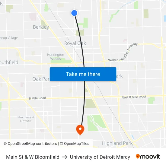 Main St & W Bloomfield to University of Detroit Mercy map