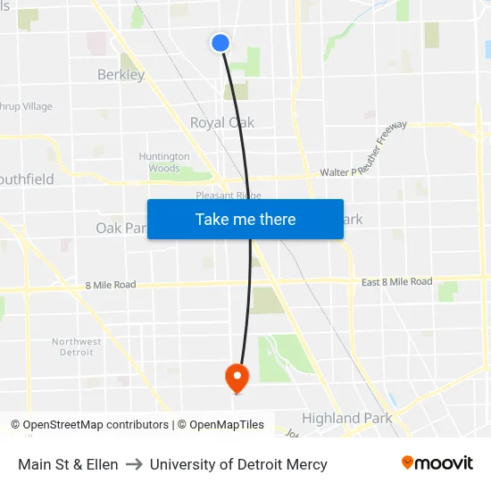 Main St & Ellen to University of Detroit Mercy map