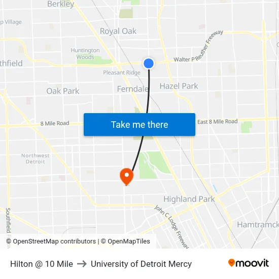 Hilton @ 10 Mile to University of Detroit Mercy map