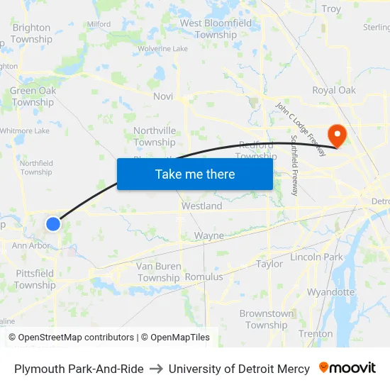 Plymouth Park-And-Ride to University of Detroit Mercy map