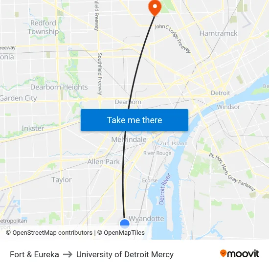 Fort & Eureka to University of Detroit Mercy map