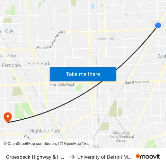 Groesbeck Highway & Hayes to University of Detroit Mercy map