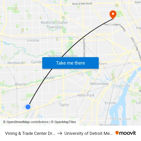 Vining & Trade Center Drive to University of Detroit Mercy map