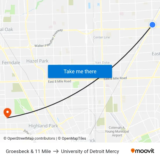 Groesbeck & 11 Mile to University of Detroit Mercy map