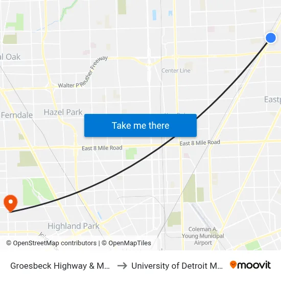 Groesbeck Highway & Martin to University of Detroit Mercy map