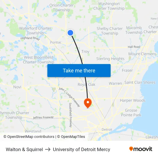 Walton & Squirrel to University of Detroit Mercy map