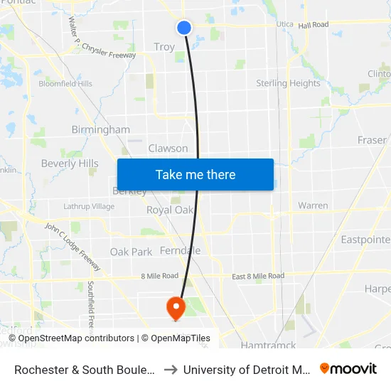 Rochester & South Boulevard to University of Detroit Mercy map