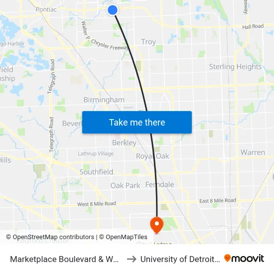 Marketplace Boulevard & Walmart Nb to University of Detroit Mercy map