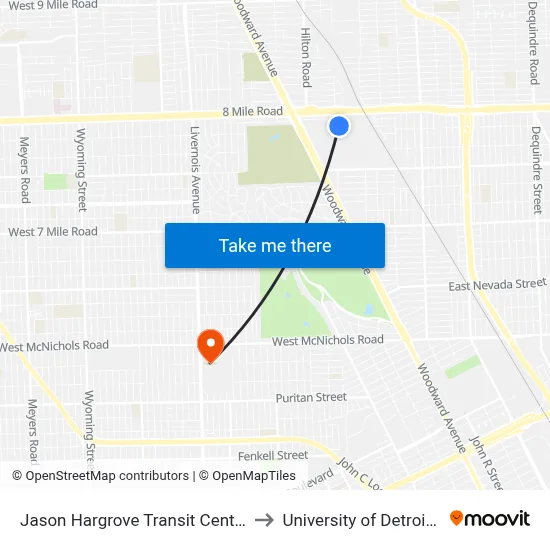 Jason Hargrove Transit Center - Bay 4 to University of Detroit Mercy map