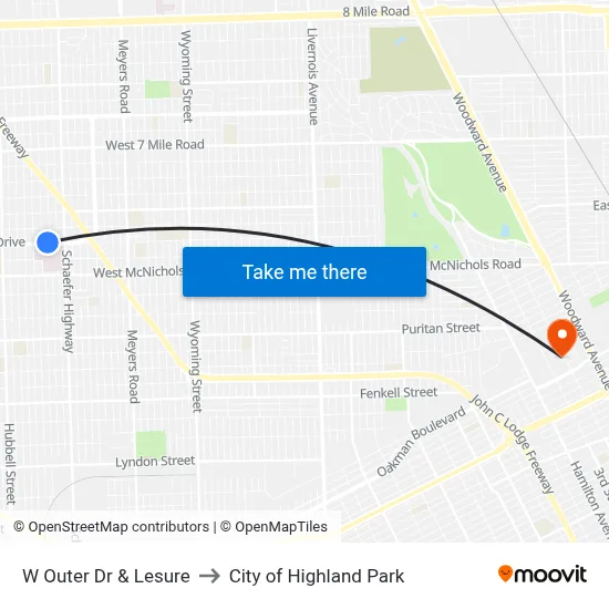 W Outer Dr & Lesure to City of Highland Park map