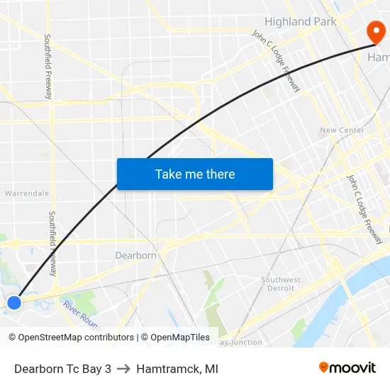 Dearborn Transit Center Bay 3 to Hamtramck, MI map