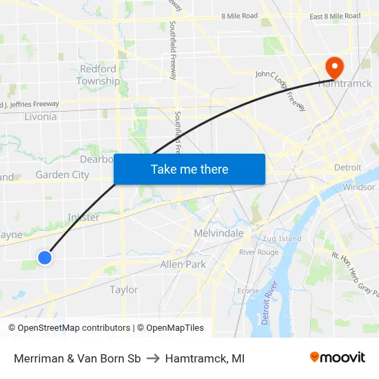 Merriman & Van Born Sb to Hamtramck, MI map