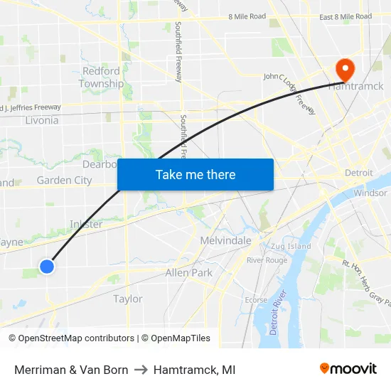 Merriman & Van Born to Hamtramck, MI map