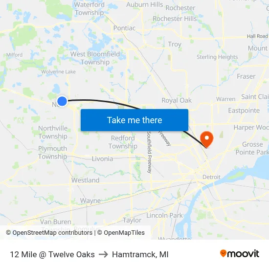 12 Mile @ Twelve Oaks to Hamtramck, MI map