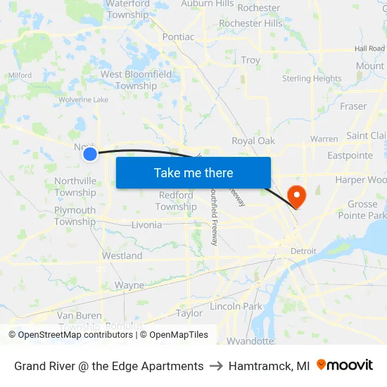 Grand River @ the Edge Apartments to Hamtramck, MI map